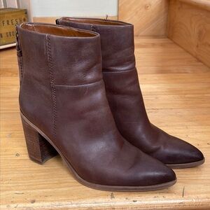 Franco Sarto Brown Leather Western Chunky Heel Ankle Boots
